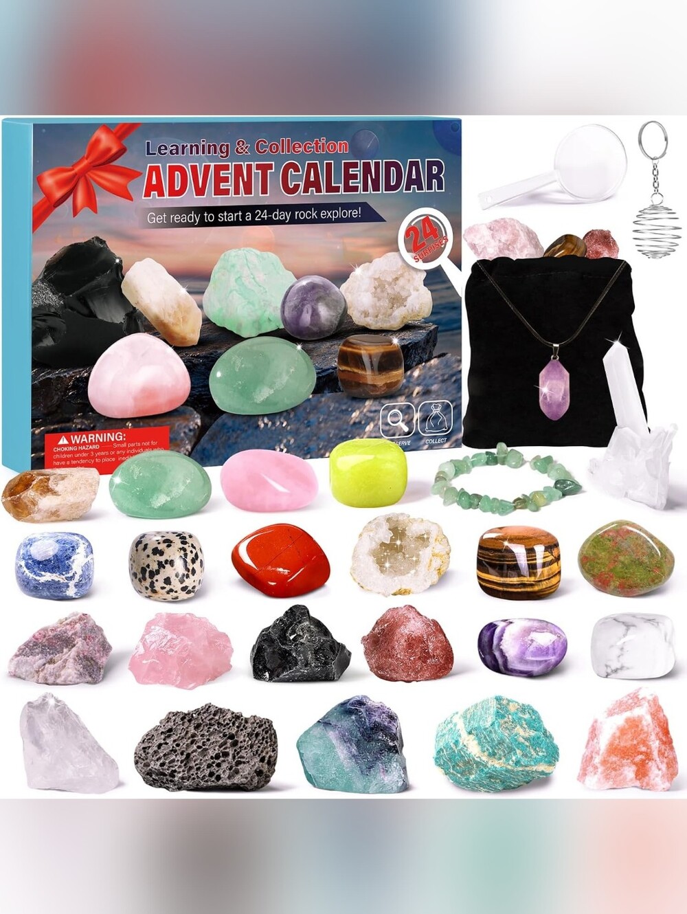 Advent Calendar Days of Rocks, Crystals, Christmas Countdown Calendar, Minerals